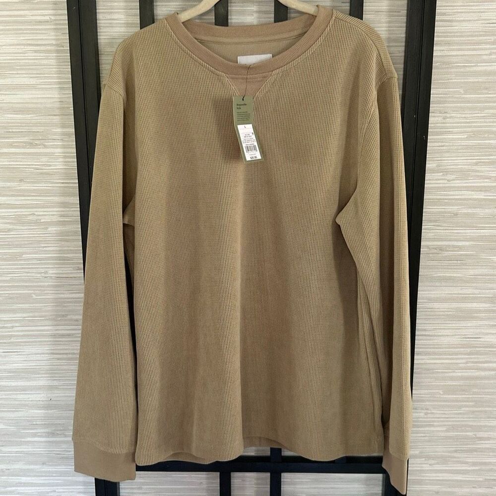 NWT Goodfellow tan long sleeve waffle men's knit top shirt